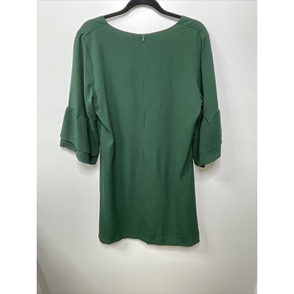 BELONGSCI NWT V Neck Bell Sleeve Shift Mini Green Dress Women L Fairy Flowy Cute - Picture 7 of 12